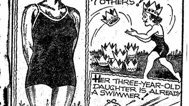 Cartoon features seven-time diving champion Helen McHale Brenner and her daughter, Bobbie, the columnist as a 3-year-old.