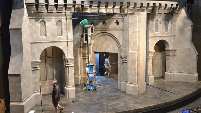 The production team sets the stage at Palm Beach Dramaworks for “The Lion in Winter,” a comic family drama about the British royal family set in 1183.
