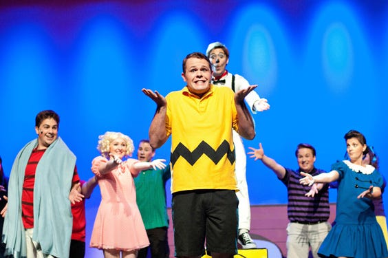 Daniel Matchen, foreground, is Charlie Brown and, from left behind him, Evan Gunter is Linus, Santana Carlton is Sally, Cody Carlton is Snoopy, Macon
Prickett is Schroeder and Kristy Nichols is Lucy in CharACTers’ presentation of “A Charlie Brown Christmas” that opens Friday at Wallace Hall Fine Arts
Center. The theater group also will be performing the musical “You’re a Good Man, Charlie Brown.” (Brooke Bikneris | Special to The Times)