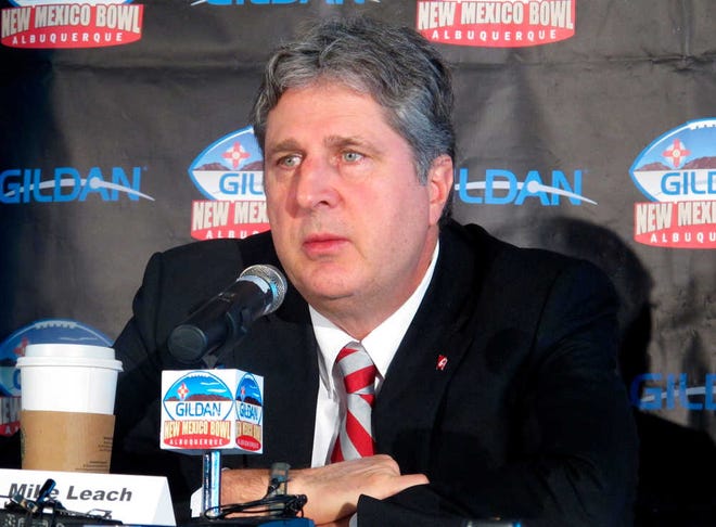 Washington State coach Mike Leach speaks to members of the media at the Isleta Resort & Casino in Isleta Pueblo, N.M., on Friday. Colorado State (7-6) will meet Washington State (6-6) in the New Mexico Bowl today in Albuquerque, N.M.