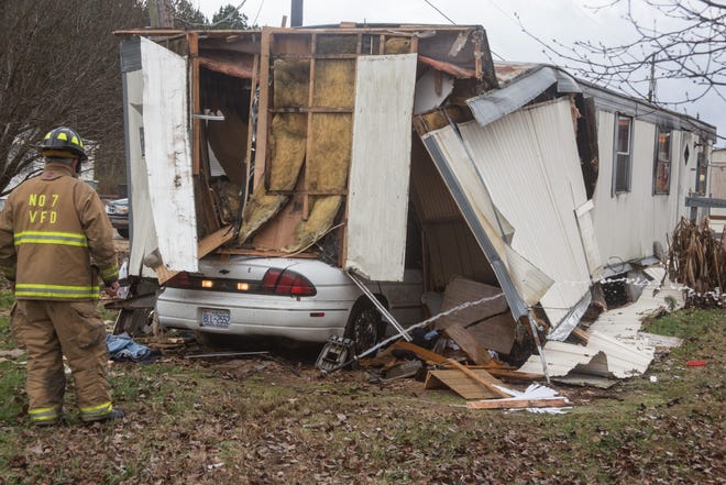 Photo courtesy Lem Lynch Photography.
The N.C. Highway Patrol reports this car crashed under a mobile home after its driver fell asleep at the wheel Sunday morning.