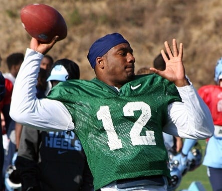 Marquise Williams warms up during North Carolina's Belk Bowl practice Monday at Mallard Creek High School in Charlotte. (Bill Ward/Special to the Star)