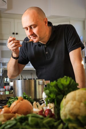 Anders Lindell does some recipe testing for Just Add Cooking in Natick. Just Add Cooking plans your menus and delivers healthy ingredients and varying recipes to your doorstep.