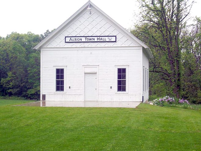 Above, the Albion Town Hall, built in 1890 at F Drive South and M-99 and moved to Blair Historical Farm in August 2006. Facebook photo