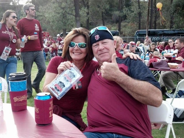 Capt. Gary Jarvis and wife Pam traveled to Pasadena for the game and enjoyed a little tailgating before kickoff.