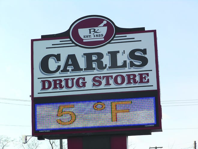 The thermometer at Carl’s Drug Store was up to 5 degrees by 9 a.m. Tuesday — not much of a warmup from the minus 1 recorded over night in the Greencastle area.