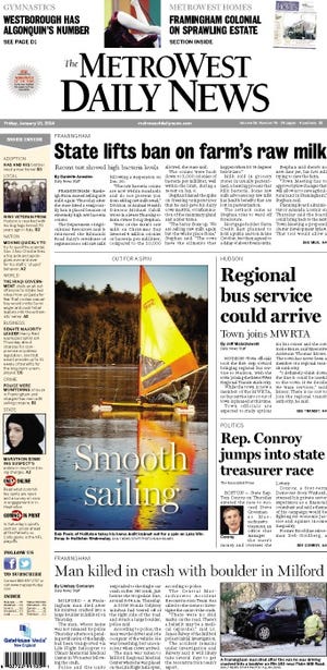 The front page of the 1/10/14 MetroWest Daily News
