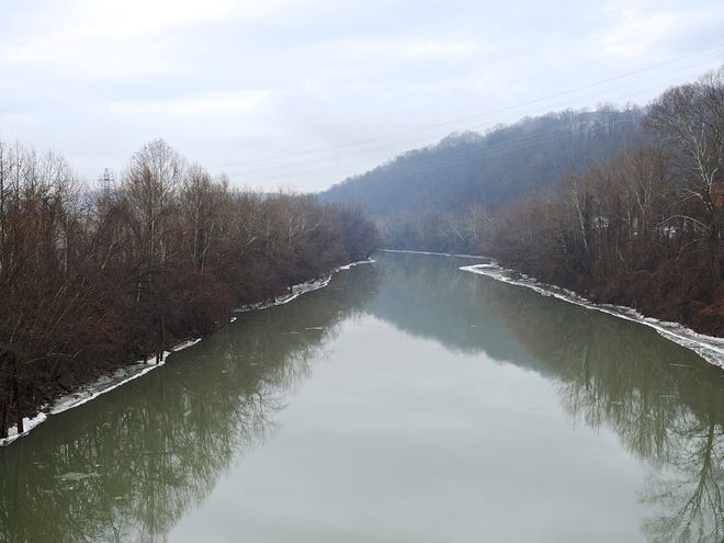 A stretch of the Elk River in Charleston, W.Va., is shown Friday, Jan. 10, 2014. The White House has issued a federal disaster declaration in West Virginia, where a chemical spill in the Elk River that may have contaminated tap water has led officials to tell at least 300,000 people not to bathe, brush their teeth or wash their clothes.