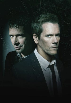 Kevin Bacon, right, is on the trail of serial killer James Purefoy in the first season of "The Following," now available on DVD.
