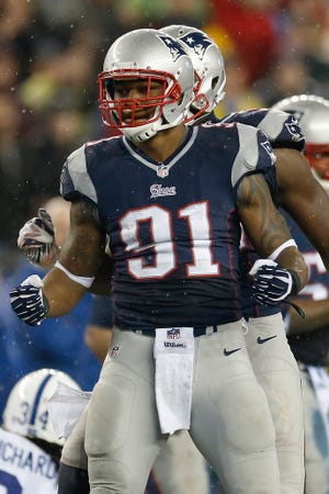 Rookie Patriots linebacker Jamie Collins (91) played his finest game in Saturday night's win over the Colts, with six tackles, a sack, and an interception.