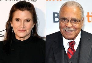 Carrie Fisher, James Earl Jones | Photo Credits: Andy Kropa/Getty Images, Sonia Recchia/Getty Images