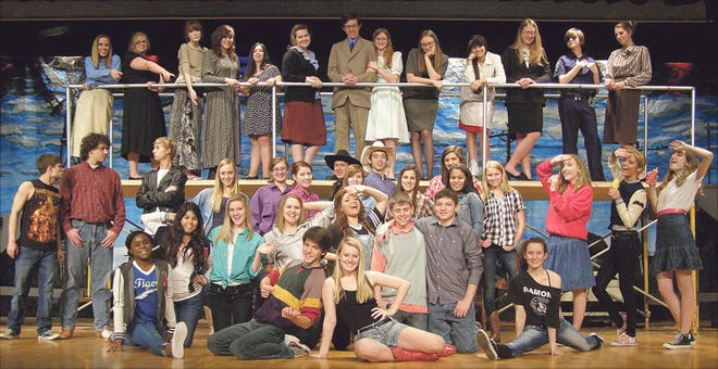 The cast of the Kewanee High School Theater Department musical, “Footloose,” gets in character for Friday and Saturday night’s performances with parents, above, looking down with dismay on their teens who are rebelling against a ban on dancing. Curtain time in 7 p.m. both nights in Petersen Auditorium.