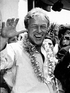 This Oct. 2, 1978 file photo shows Russell Johnson, as the professor, posing during filming of a two-hour reunion show, "The Return from Gilligan's Island," in Los Angeles. Johnson died Thursday, Jan. 16, 2014, at his home in Washington State of natural causes. He was 89. (AP Photo/Wally Fong, File)