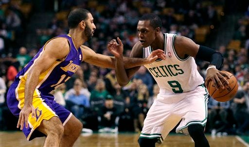 Celtics guard Rajon Rondo (9) was named the 15th captain in team history in his return to game action against the Lakers on Friday.