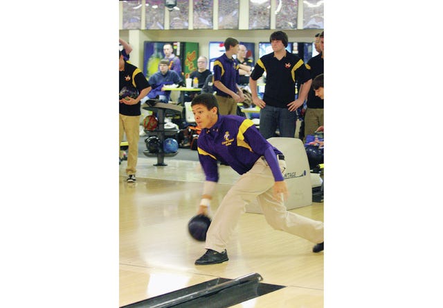 Columbia Central's Jacob Bushey struck out all but one frame in his first game to score a 290 on Monday at Galaxy Lanes. (Photo by correspondent Vanessa Beach)