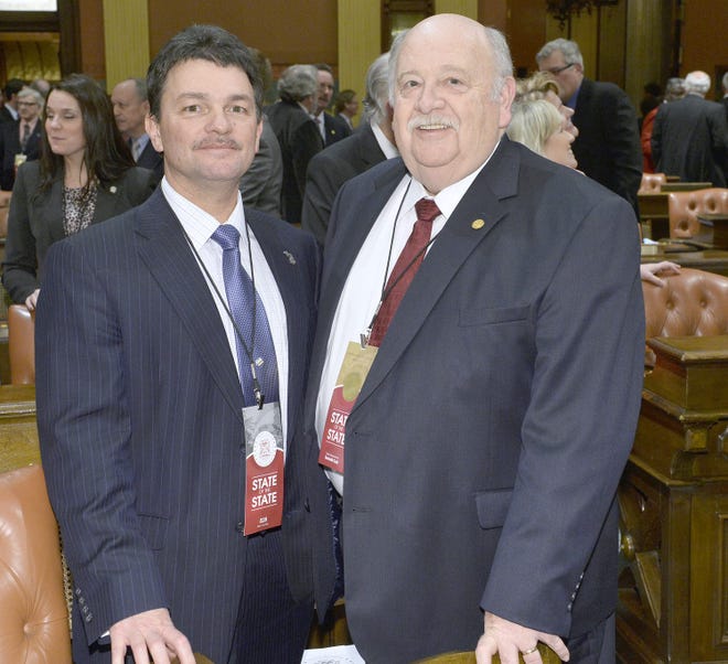 State Representative Kenneth Kurtz, R-Coldwater, with his staff member Scott Wiley at the 2014 State of the State address. Courtesy photo