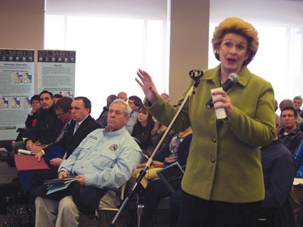 U.S. Sen. Debbie Stabenow, a Michigan Democrat, urges the U.S. Army Corps of Engineers to quicken its search for a solution to the Great Lakes’ Asian carp threat, Thursday, in Traverse City.
