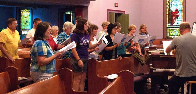 The Hillsdale First United Methodist Church Choir practices frequently. This photo was taken during a rehearsal last fall. COURTESY PHOTO
