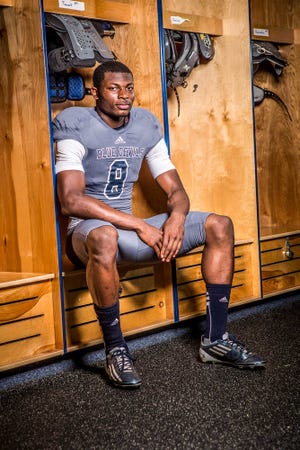 NORCROSS - Norcross DE Lorenzo Carter during a photo shoot with Dawg Post at Norcross High School on May 21, 2013. (Chris Collins/Dawg Post)