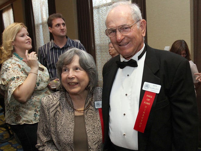 "Big Daddy" Don Garlits, right, and his wife, Pat, greet guests during the 22nd International Drag Racing Hall of Fame Induction Banquet at the Hilton University of Florida Conference Center in Gainesville in this March 8, 2012 file photo. Pat Garlits has died at age 79.