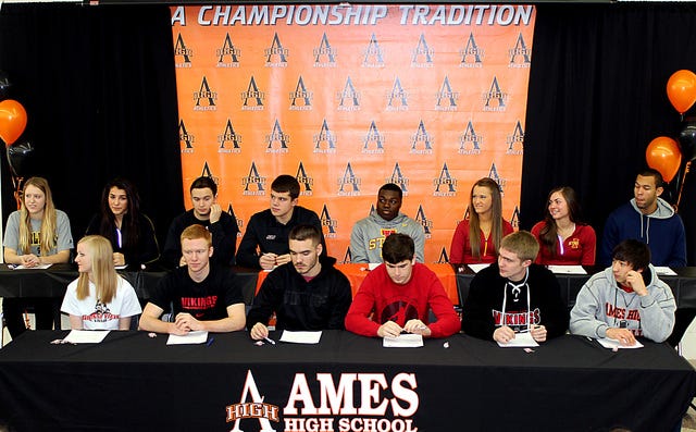 Ames High School had 14 students take part in Wednesday's signing day ceremony. Photo by Dan Toft