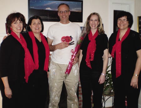 Once again this year, Sounds of the Seacoast Chorus members will deliver "Singing Valentines" in February. Here, the quartet "Kismet" delivers in song.