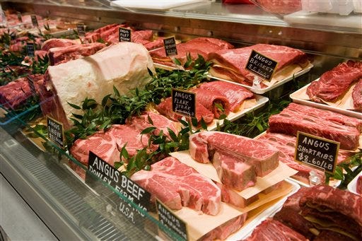 This Tuesday, Aug 31, 2010 photo shows prime cuts of meat at Eataly's grand opening in New York. The spate of new "food halls" in the U.S. caters to the country’s emerging culinary sophistication.