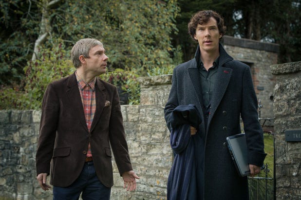 Martin Freeman as Watson and Benedict Cumberbatch as Holmes in a scene from last week's "Sherlock" finale