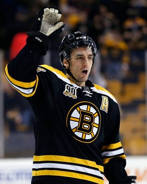Patrice Bergeron had two goals and an assist in the Bruins' rout Saturday.