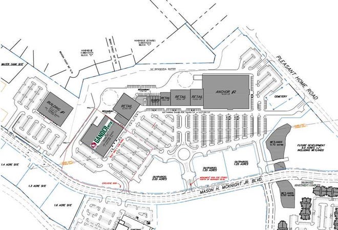 A conceptual plan for future development around the Gander Mountain site calls for an additional 158,000 square feet of retail space, including another anchor store, shops and restaurants.