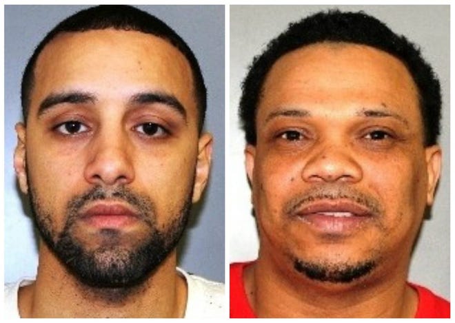 William Toncoso, left, of Roslindale, and Jose Jutiniano, of East Boston, were arrested in Weymouth on Tuesday, Feb. 11, 2014, on charges of possession with intent to distribute heroin, conspiracy and drug violation near a school. Police say Jutiniano tried to hide drugs in his pants.