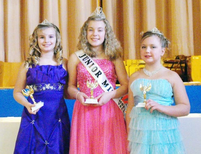 Winners were selected at the annual Junior Miss Mohawk Valley Pageant in Ilion. From left are second runner-up Lillian Rose Lighthall, Junior Miss Mohawk Valley Christina McLaughlin and first runner-up Carolyn Rose Cranker. SUBMITTED PHOTO