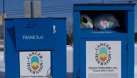 The Cancer Federation is one of many organizations that have set up collection boxes around the county and state. The city of Three Rivers is contemplating an ordinance regulating collection boxes that have infiltrated communities across the state.