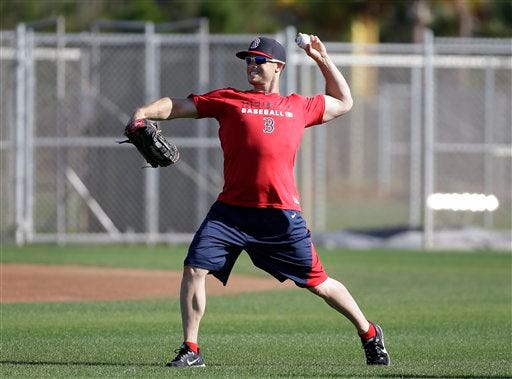 Boston Red Sox right fielder Daniel Nava throws during spring training in Fort Myers on Saturday.