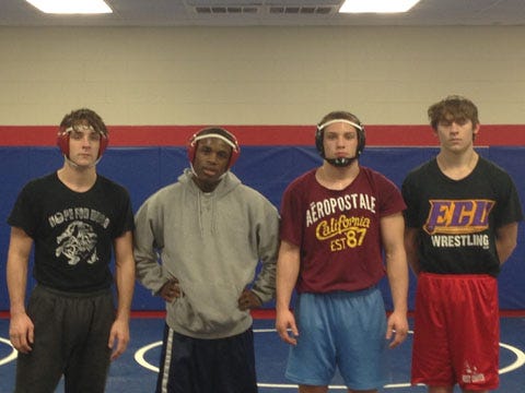 West Craven’s Robert Baker (senior at 145 pounds), Daniel Adams (freshman, 126 pounds), Dalton Hill (sophomore, 170 pounds) and Cody Cooke (junior, 138 pounds) will wrestle at the state championships Saturday in Greensboro.