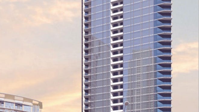 Artists rendering of planned 37-story condo tower for Downtown Austin, at 5th and West.