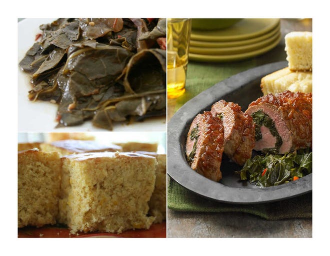 Photos courtesy of Sue Ade The National Pork Board's recipe "BBQ Roasted Pork Tenderloin Stuffed with Braised Collard Greens & Caramelized Onion" will warm you even on the coldest of winter nights. Enjoy the dish with Buttermilk Corn Bread, filled with corn kernels. Photo, right, courtesy of National Pork Board, www.porkbeinspired.com.