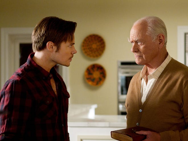 This publicity image released by TNT shows, Josh Henderson as John Ross Ewing, left, and Larry Hagman as J.R. Ewing in a scene from "Dallas," premiering Wednesday June 13, at 9:00 p.m. EST on TNT.
