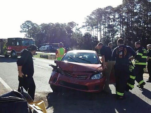 One person was airlifted to a local hospital after a one-vehicle crash on U.S. Highway 98 in front of Hurlburt Field, according to Mary Esther firefighters.