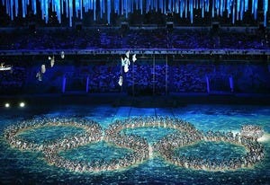 Dancers reenact the Opening Ceremony ring failure | Photo Credits: Matthew Stockman/Getty Images