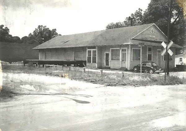The old Erwin Depot is shown in the early 1970s, before it was shuttered and moved down the street. The town is hoping to restore the depot as part of a community park project.