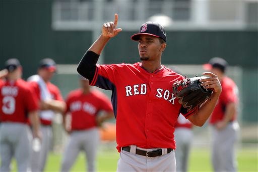 oston Red Sox shortstop Xander Bogaerts works out on the field during spring training baseball practice Thursday, Feb. 20, 2014, in Fort Myers, Fla.