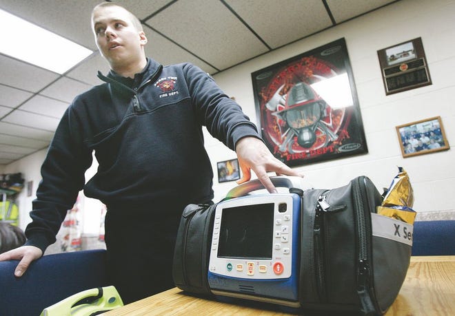 Perry Fire Captain Joe DiAntonio shows the benefits of now using the Cardiac Monitor/Defibrillator just purchased with grant money.