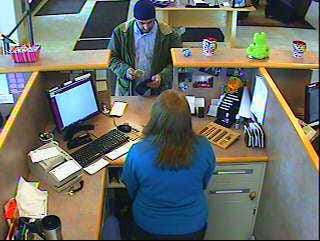 A surveillance image of the suspect in Wednesday's bank robbery.