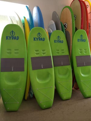 Marblehead-based Kypad is rolling out its first series of boards in two varieties: a 7-footer that weighs 12 pounds and a 9-footer that’s approximately 15 pounds. There are currently about 20 of the hand-carved boards in stock. COURTESY PHOTO