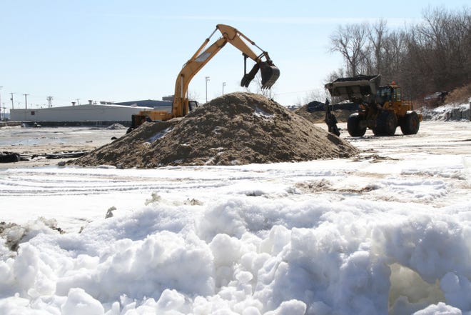--PROVIDENCE--February 20, 2014: The salt pile on Shipyard Street is down to nothing on Feb. 20 as workers clean up the area awaiting a new delivery of road salt -- which is expected to arrive March 5.