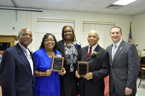 The Community Excelsior Club is looking for nominations for its annual ‘unsung heroes’ awards. Pictured are members with last year’s honorees, from left, 2013 club president Lemuel E. Jones, honoree Iris P. Jacobs, Dr. Janzelean Laughinghouse, honoree Chief Warrant Officer (ret.) Robert Brown and Kinston Mayor B.J. Murphy.