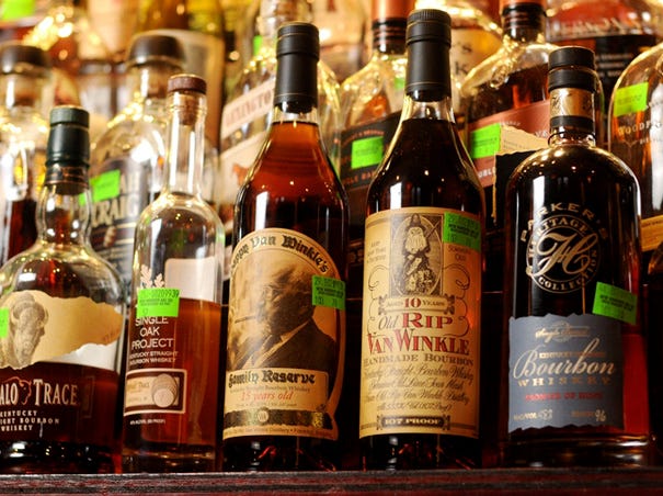 The bourbon selection at Front Street Brewery has swelled to nearly 70 bottles, one of the largest collections in the state.