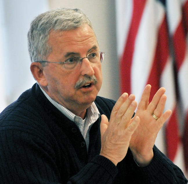 Greenland Selectman John Penacho expresses the town's concerns concerning Sea-3 expansion relating to railroad issues, especially intersections through Greenland and its neighborhoods, during a meeting at Portsmouth City Hall on Wednesday.