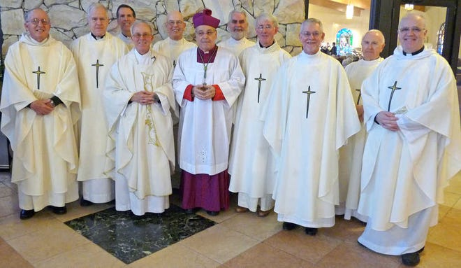 The Rev. Renee Roberts, the Rev. D. Terrence Morgan, Very Rev. Timothy Lindenfelser, the Rev. Tony Ford, the Rev. Seamus O'Flynn, Bishop Felipe J. Estevez, James Teeling, the Rev. Christopher Fallon, the Rev. Anthony Donaghue the Rev. Joseph Kaminsky, and the Rev. Peter Mansfield. Fathers Donaghue, Fallon, Mansfield and Teeling are parish priests in London and nearby areas in England.
